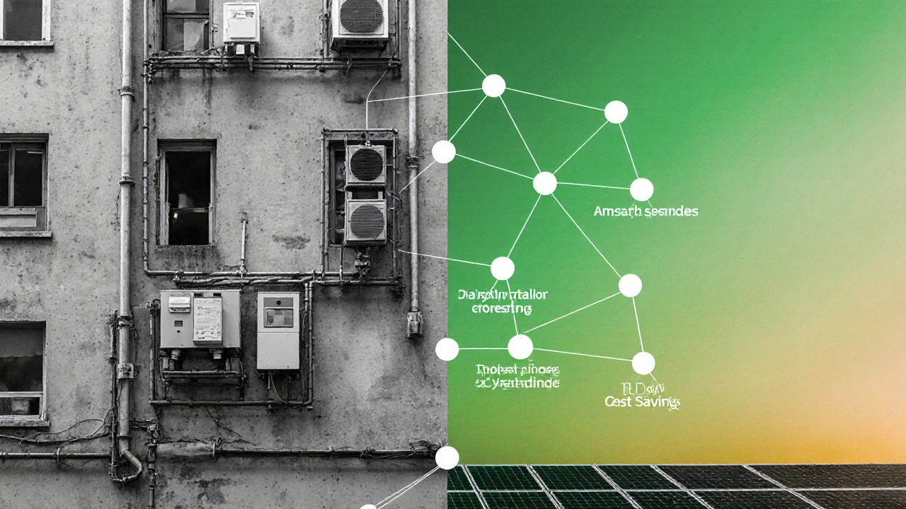Bauwerk wandelt sich von veralteter Technik zu grüner Infrastruktur mit Datenfluss und Einsparungen
