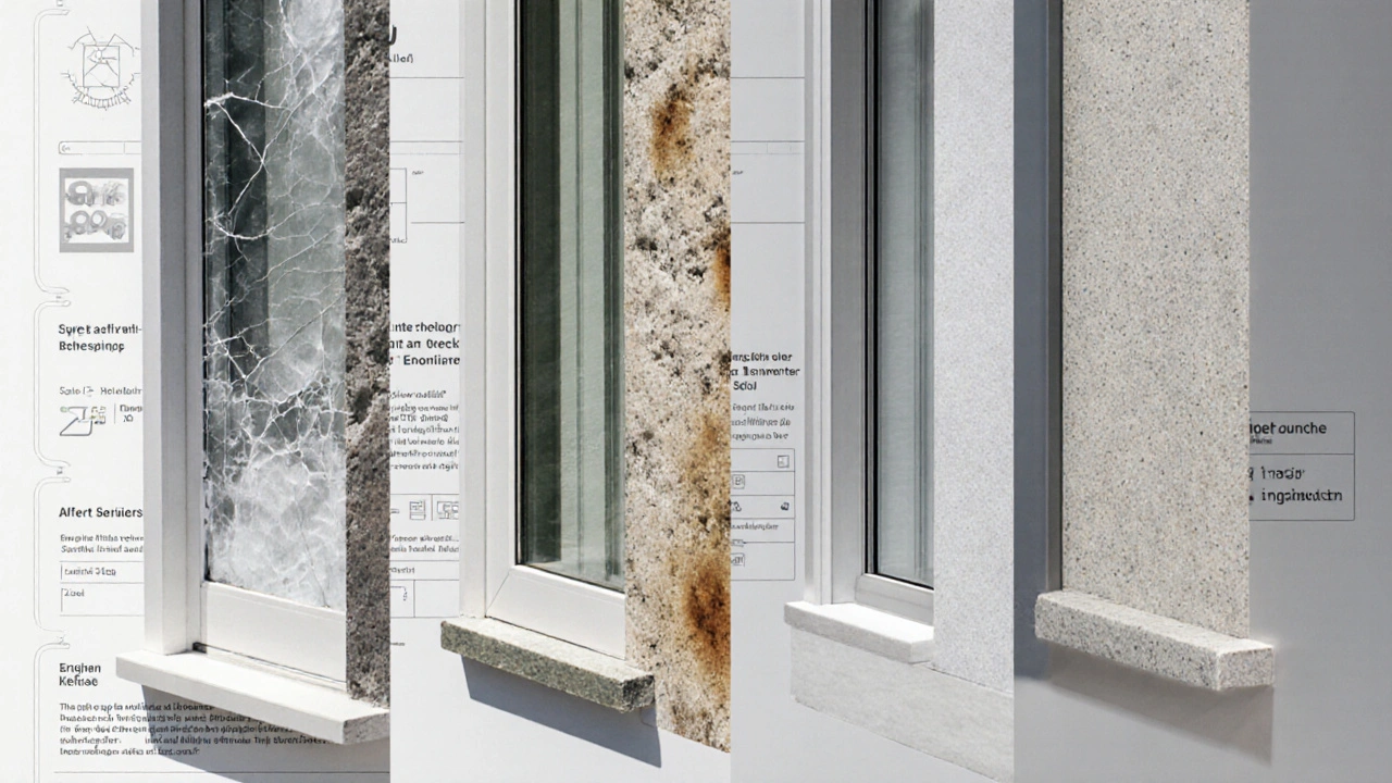 Vergleich der Haltbarkeit verschiedener Fensterbank-Materialien über 25 Jahre.