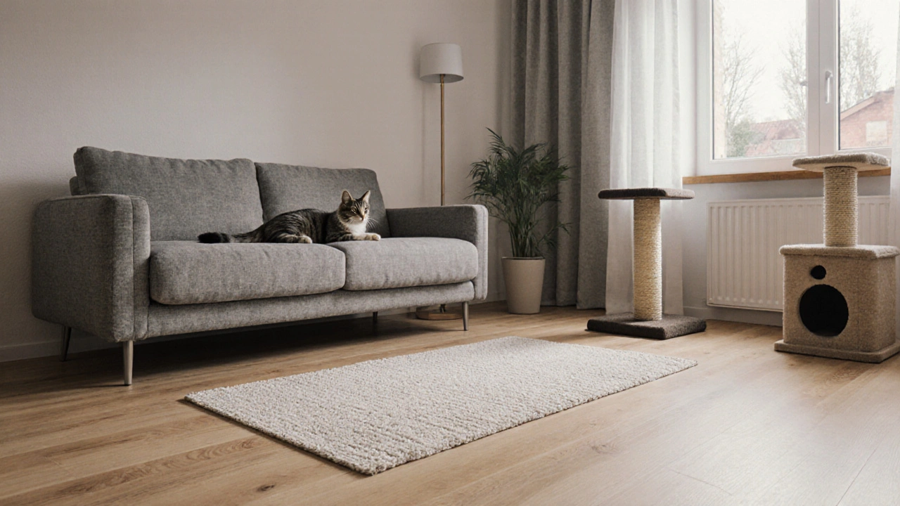 Haustierfreundliches Wohnzimmer: Kratzfeste Sofas und pflegeleichte Teppiche für Hund und Katze