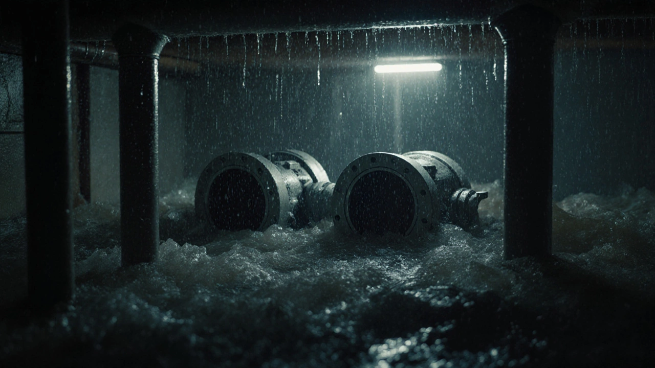 Rückstauklappe geschlossen gegen zurückfließendes Abwasser bei Starkregen.