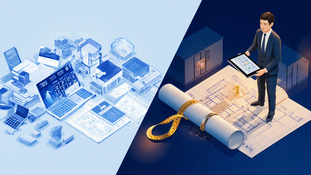 Vergleich: Online-Schätzung links, professioneller Gutachter mit Plänen rechts.