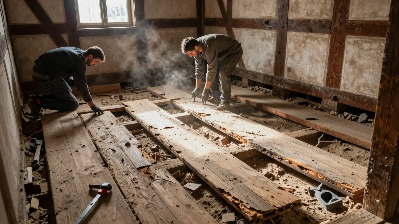 Bodenaufbau im Altbau: Unebenheiten ausgleichen und dämmen - Praxisguide für alte Häuser