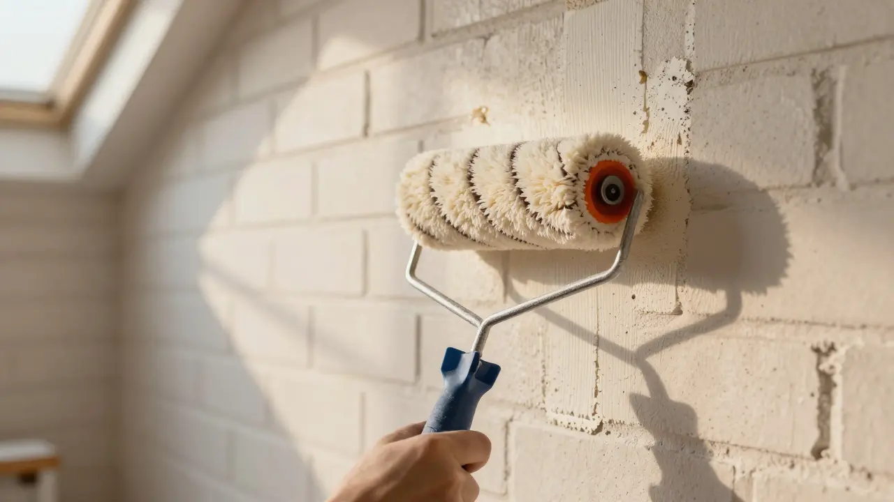 Roller aufgetragene Haftbrücke auf Kellerwand