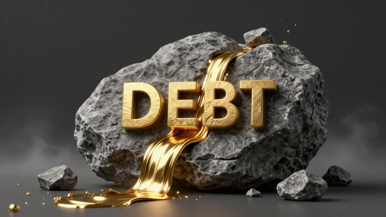 Abstraktes 3D-Kunstwerk eines dunklen Bergrückgangs durch goldene Flüssigkeit.