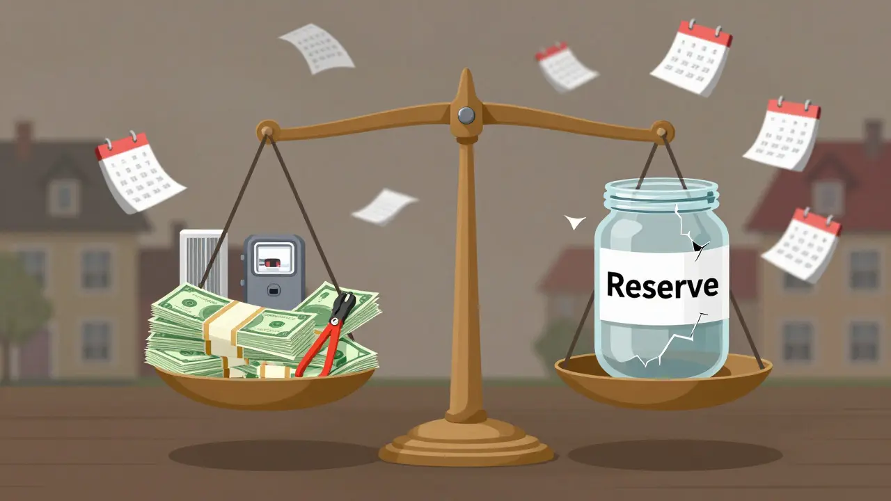 Eine Waage mit Geld auf einer Seite und einer leeren Reserve auf der anderen, symbolisiert das Risiko fehlender Liquiditätsreserven.