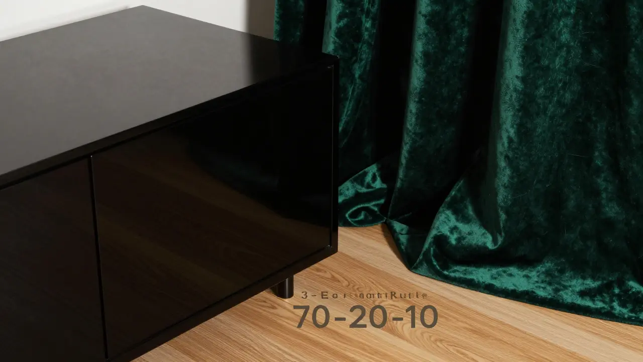 Nahaufnahme von glänzendem Lack, Eichenholz und weichem grünen Samt.