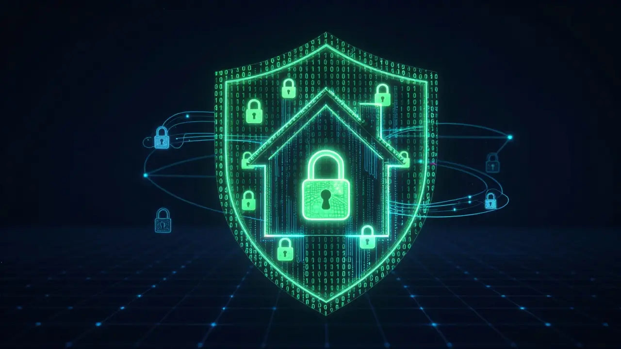 Abstrakte Darstellung von Smart-Home-Sicherheit und Verschlüsselung