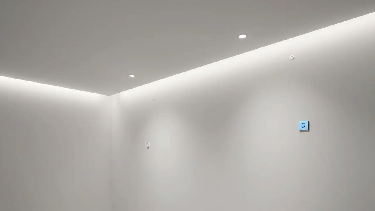 Modernes Wohnzimmer mit integrierter Smart-Home-Beleuchtungstechnik