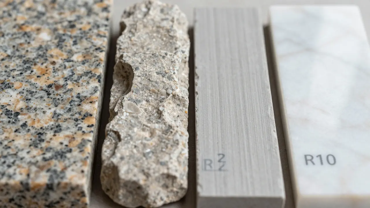 Vergleich verschiedener rutschfester Steinoberflächen im Detail