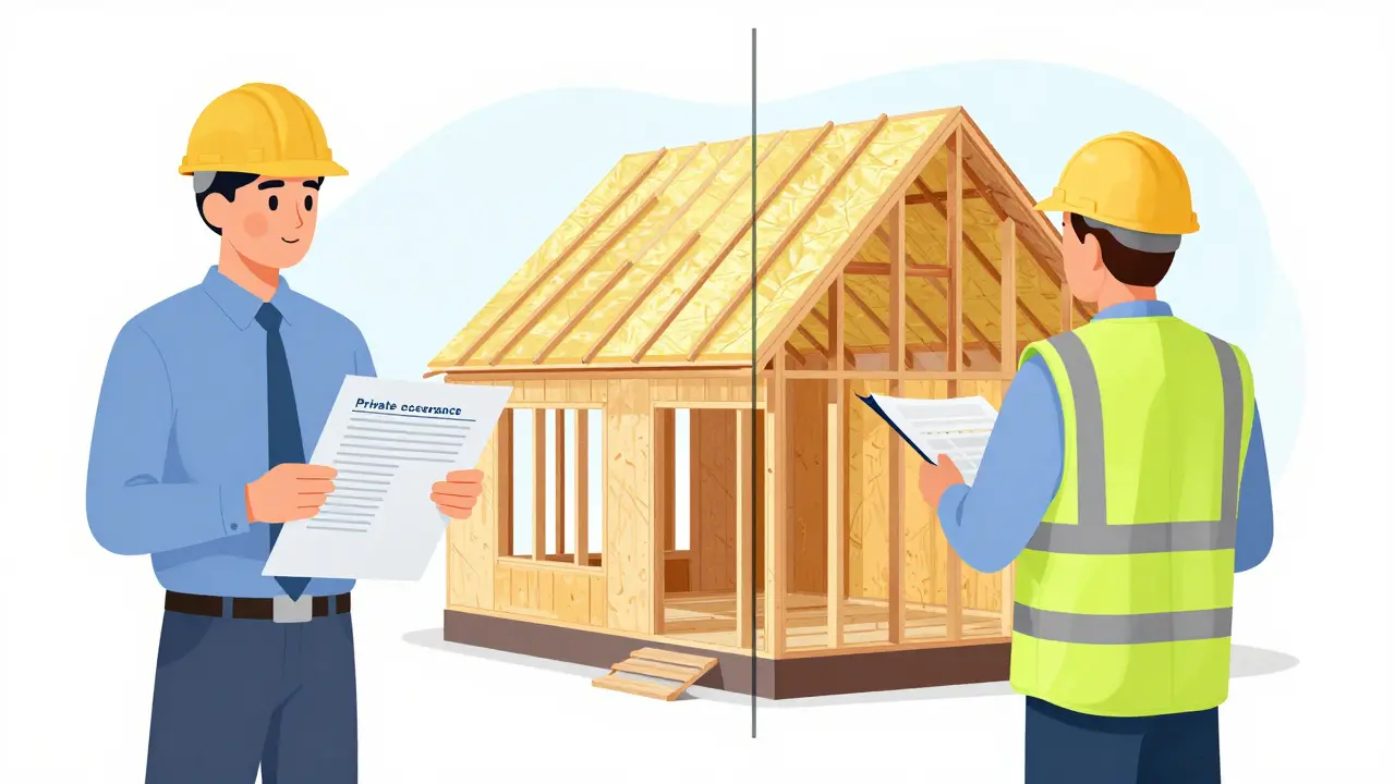 Architekt und Baubeauftragter prüfen Hausstruktur