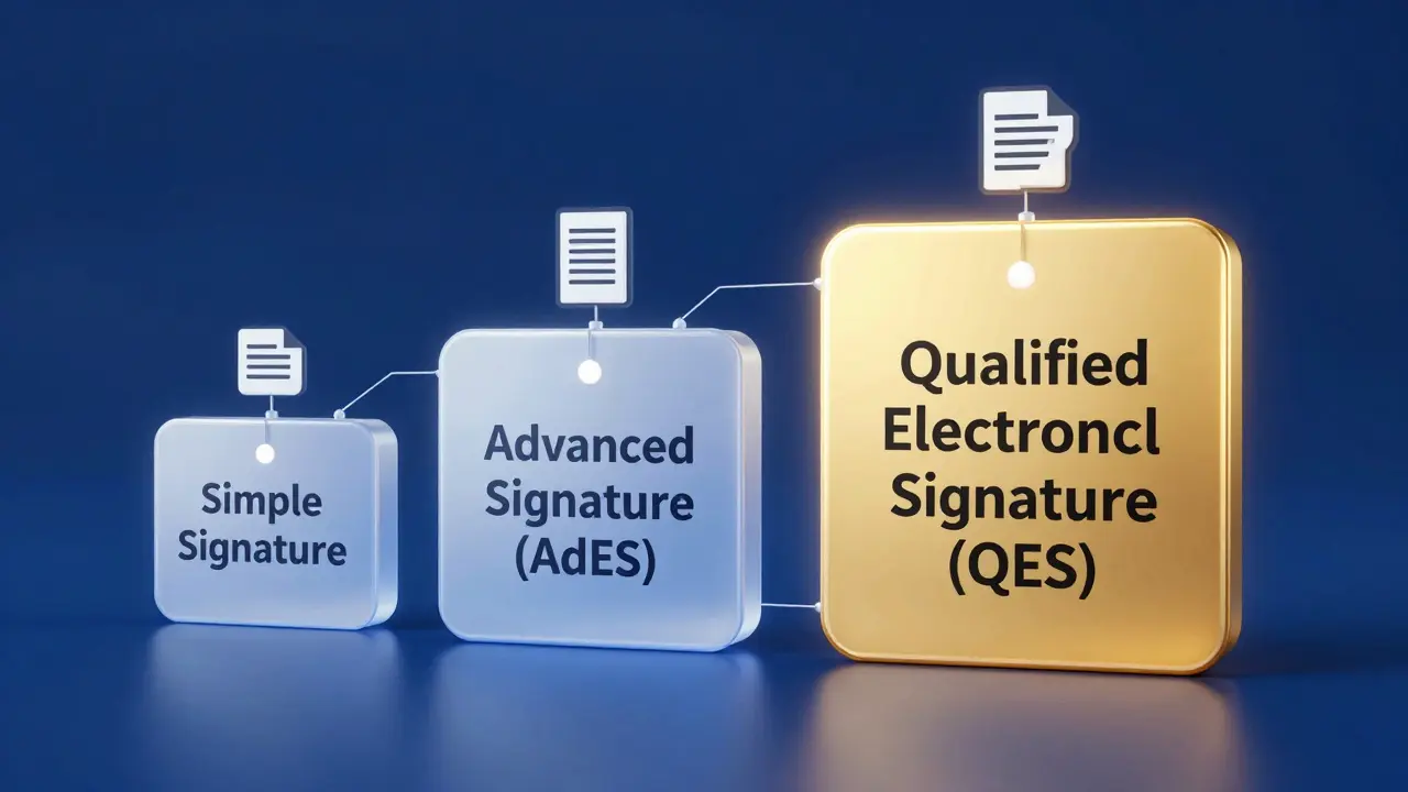 Grafik der digitalen Signaturstufen nach eIDAS-Verordnung