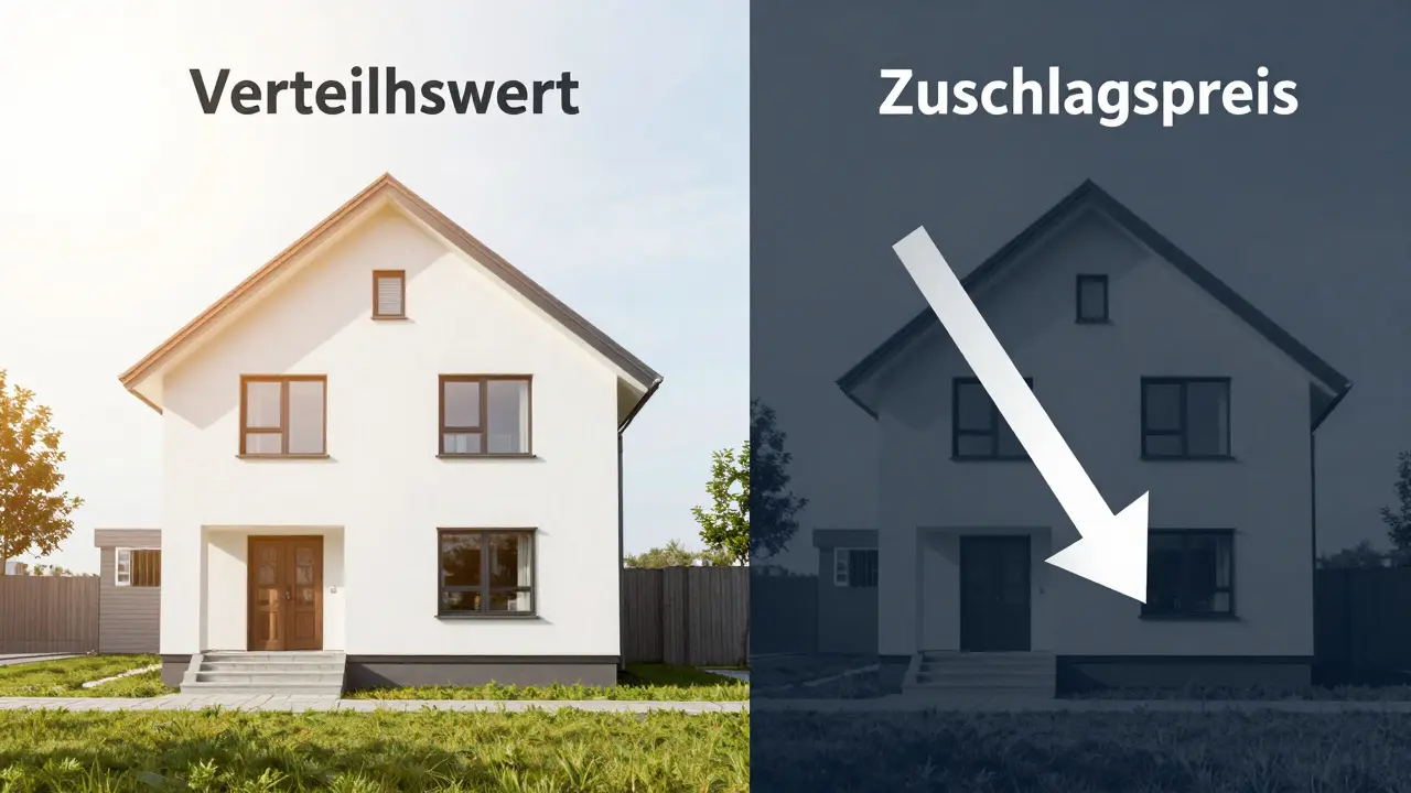 Haus im Sonnenlicht vs. Schatten, Vergleich Marktwert und Zuschlag