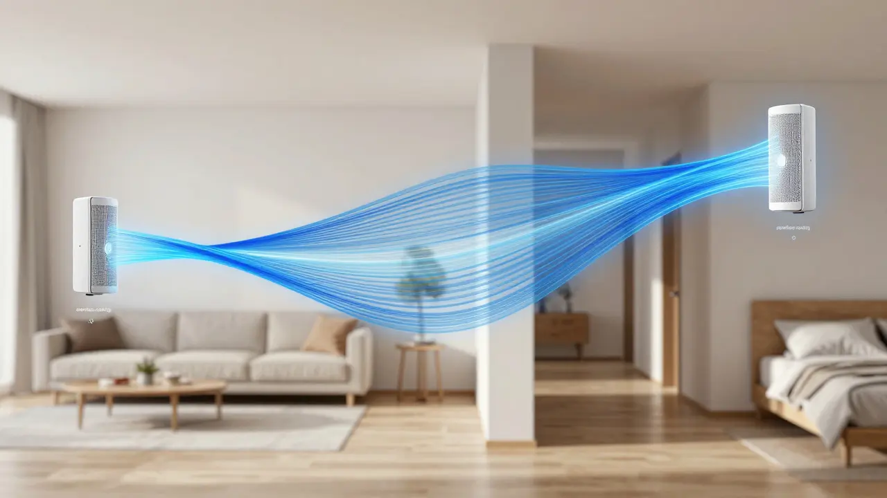 Mesh-WLAN-Knoten verteiten nahtlose Signalwellen durch ein modernes Haus