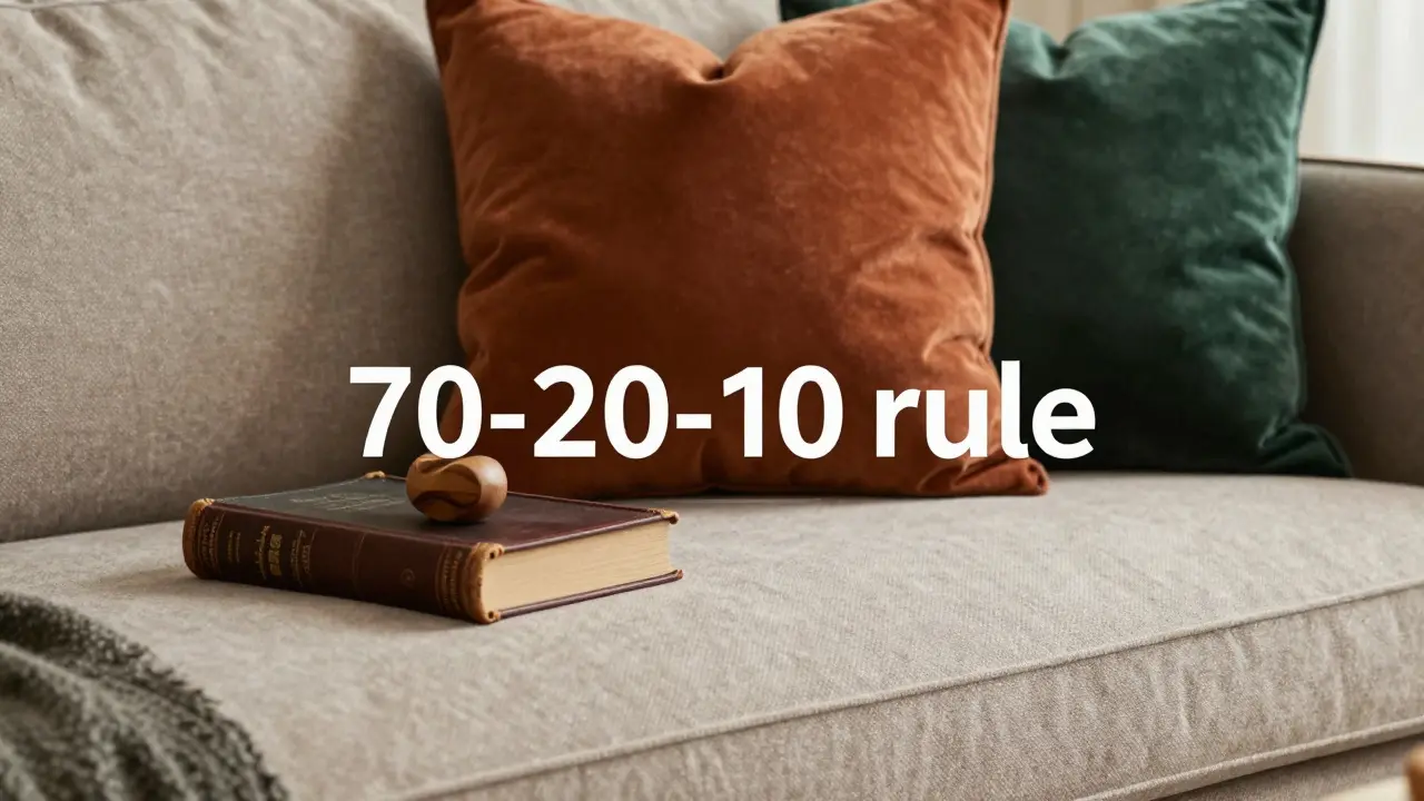 Sofa mit neutraler Basis und trendigen Kissen nach der 70-20-10-Regel