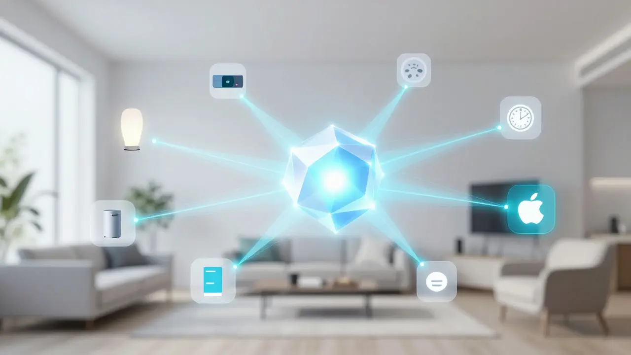 Abstrakte Visualisierung des Matter-Protokolls verbindet verschiedene Geräteökosysteme
