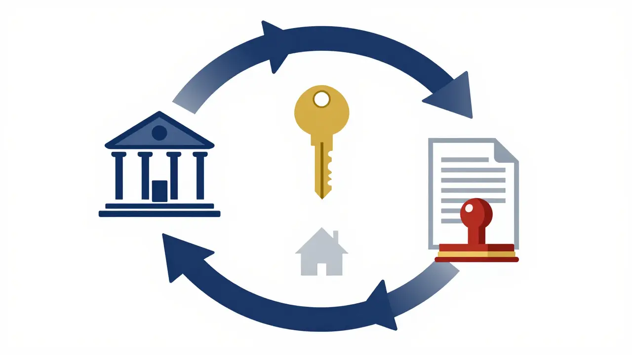 Diagramm der Abhängigkeiten bei Immobilienfinanzierung und Grundbucheintragung