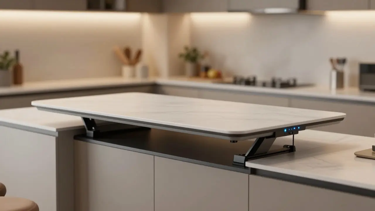 Elektrisch höhenverstellbare Küchenarbeitsplatte für flexible Nutzung