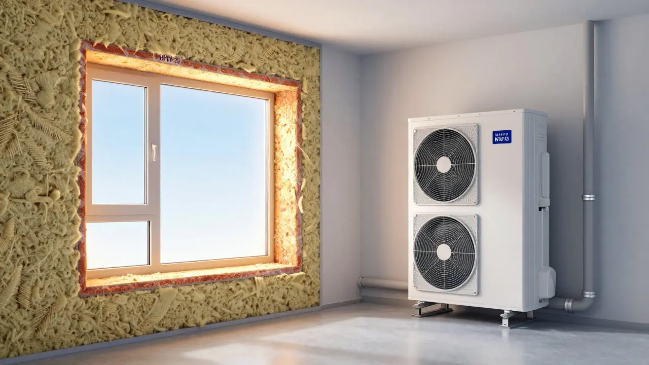 Schnittmodell zeigt Wärmedämmung und moderne Wärmepumpe im Haus