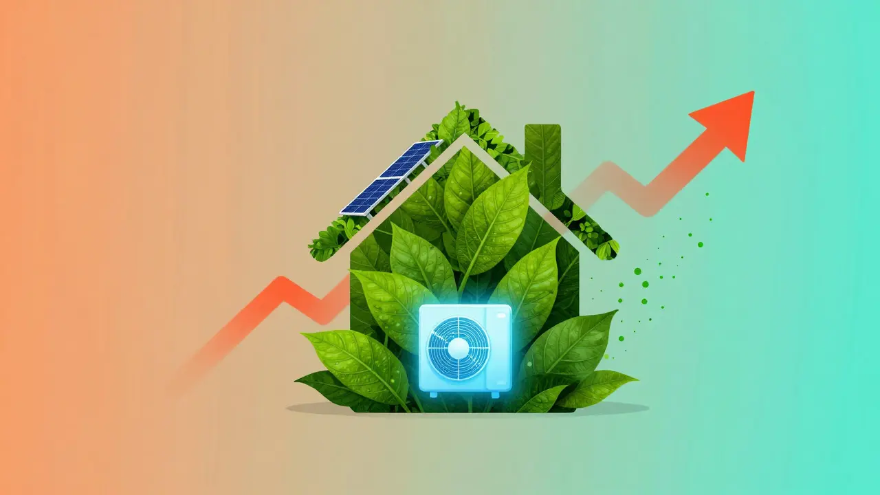 Abstrakte Darstellung eines Hauses mit erneuerbaren Energien und sinkenden Kosten