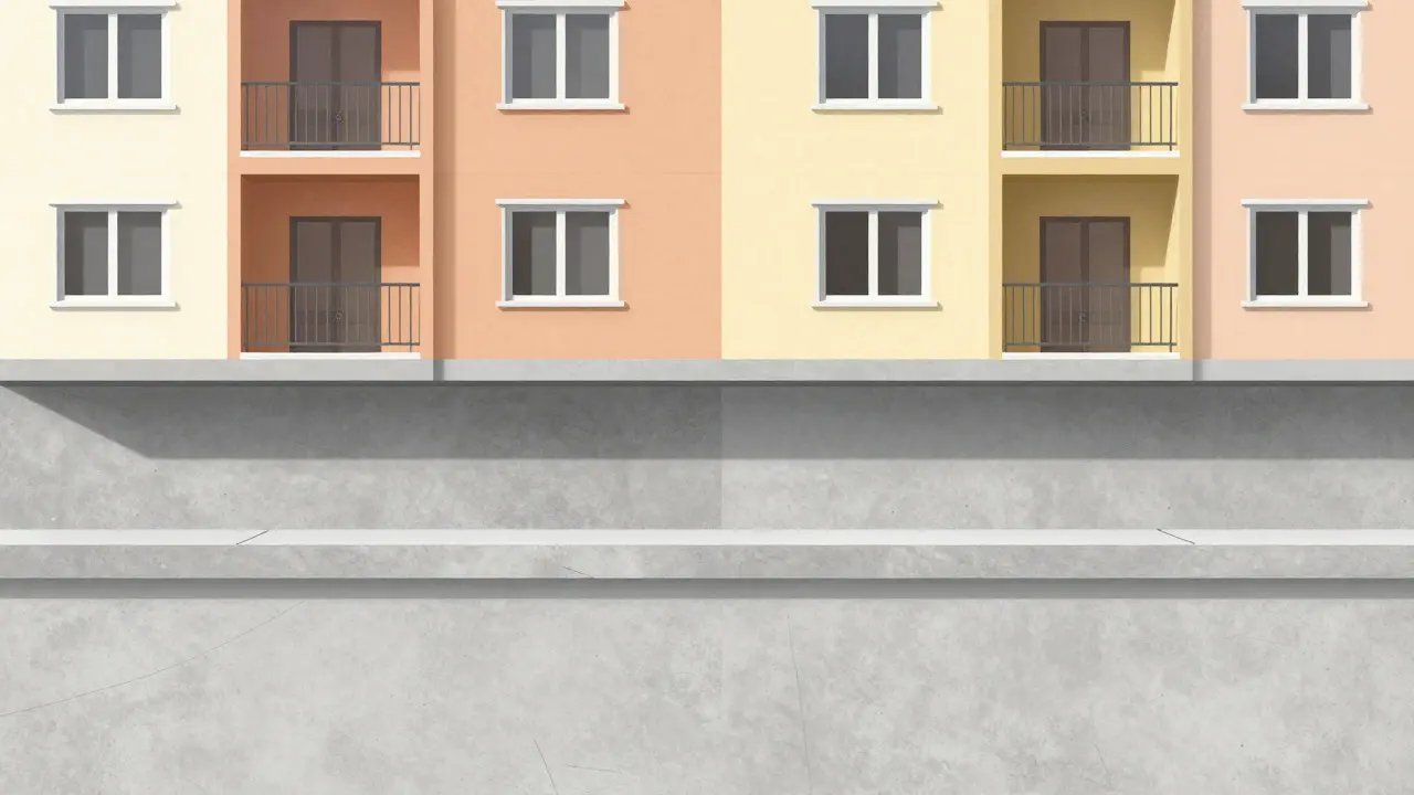 Cross-section diagram showing private flooring above shared concrete structure