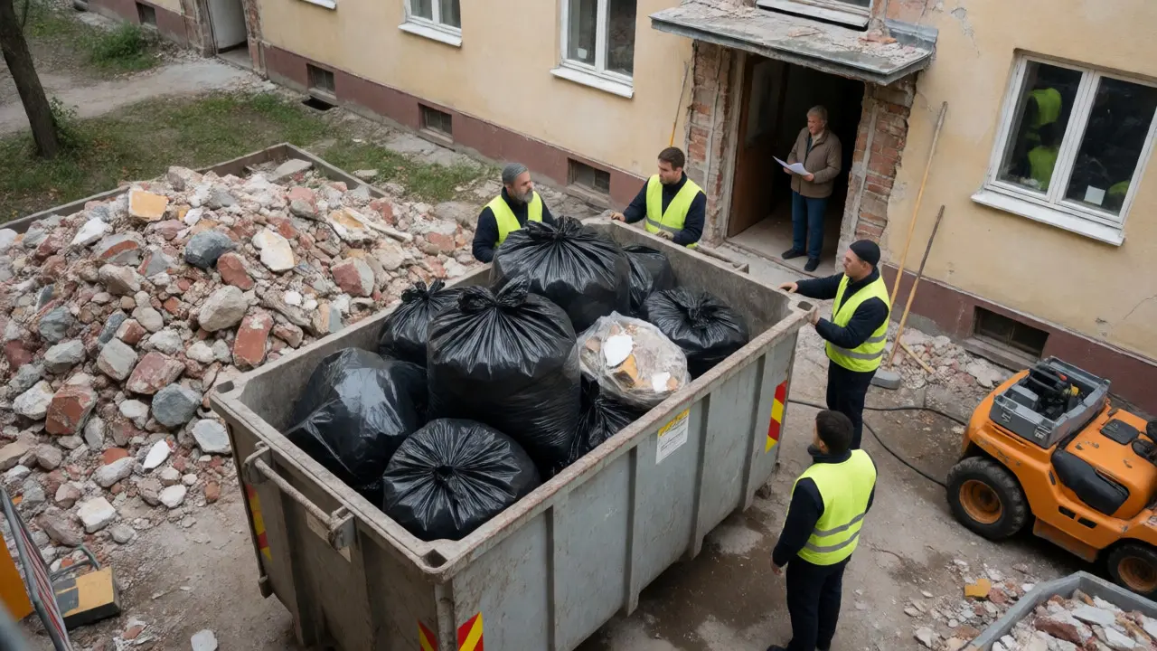 Entsorgung von Sondermüll auf einer Baustelle im deutschen Altbau