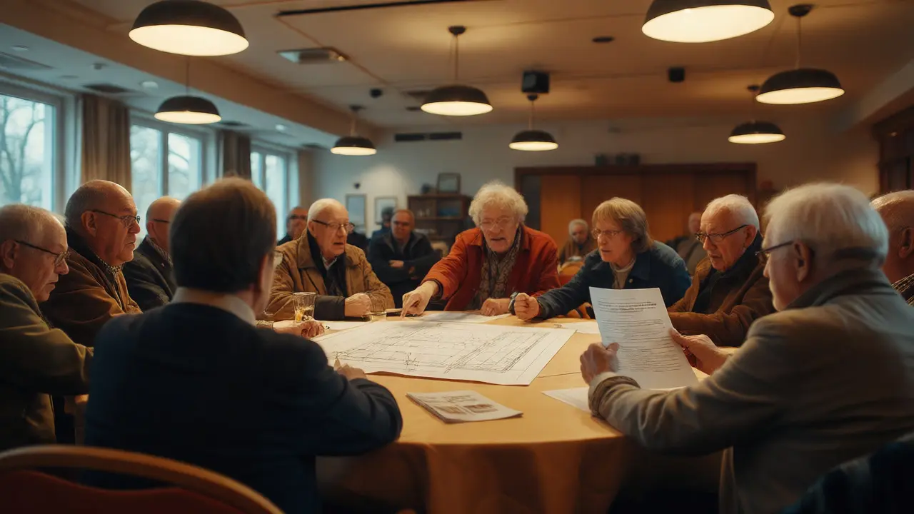 Hitzige Diskussion der Eigentümer bei einer Versammlung über Sanierung