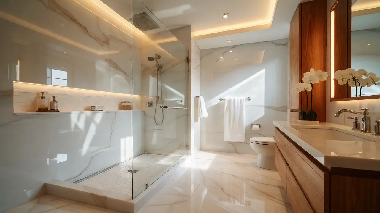 Modernes barrierefreies Luxusbad mit ebenerdiger Dusche