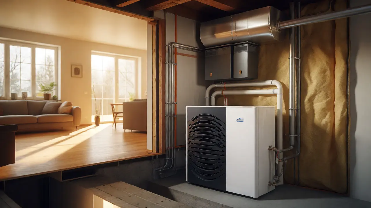 Innenansicht einer Wärmepumpe und Lüftungsanlage im sanierten Haus
