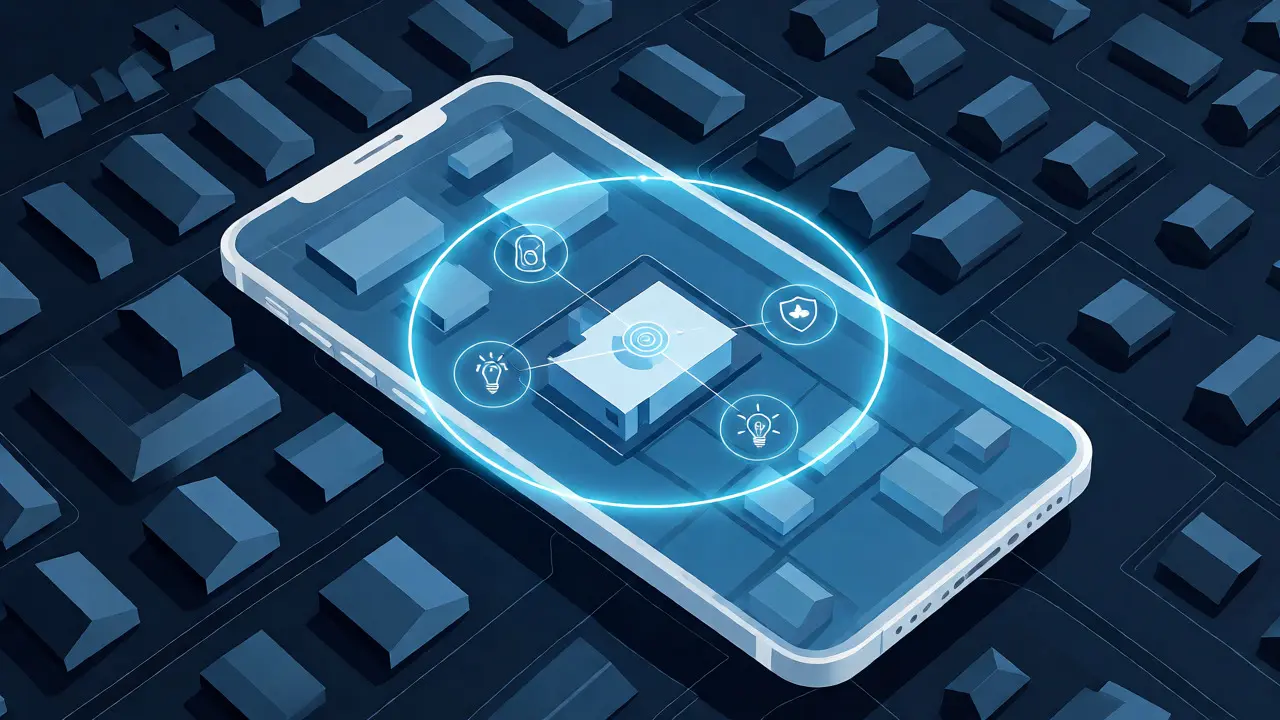 Konzeptdarstellung von Smart Home Automatisierung durch Standortdaten